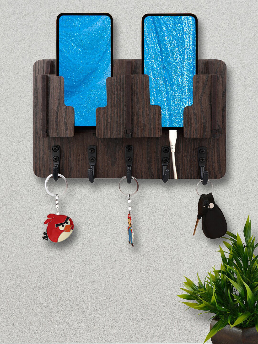 

ROMEE Key Holder & Mobile Stand Holder for Wall, Coffee brown