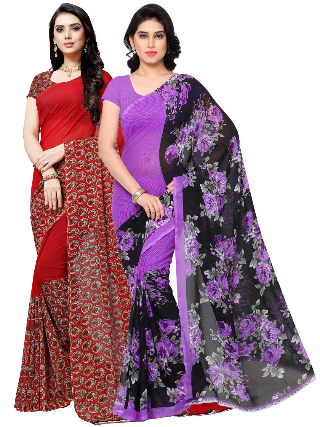 

ANAND SAREES Pack of 2 Floral Poly Georgette Saree, Purple