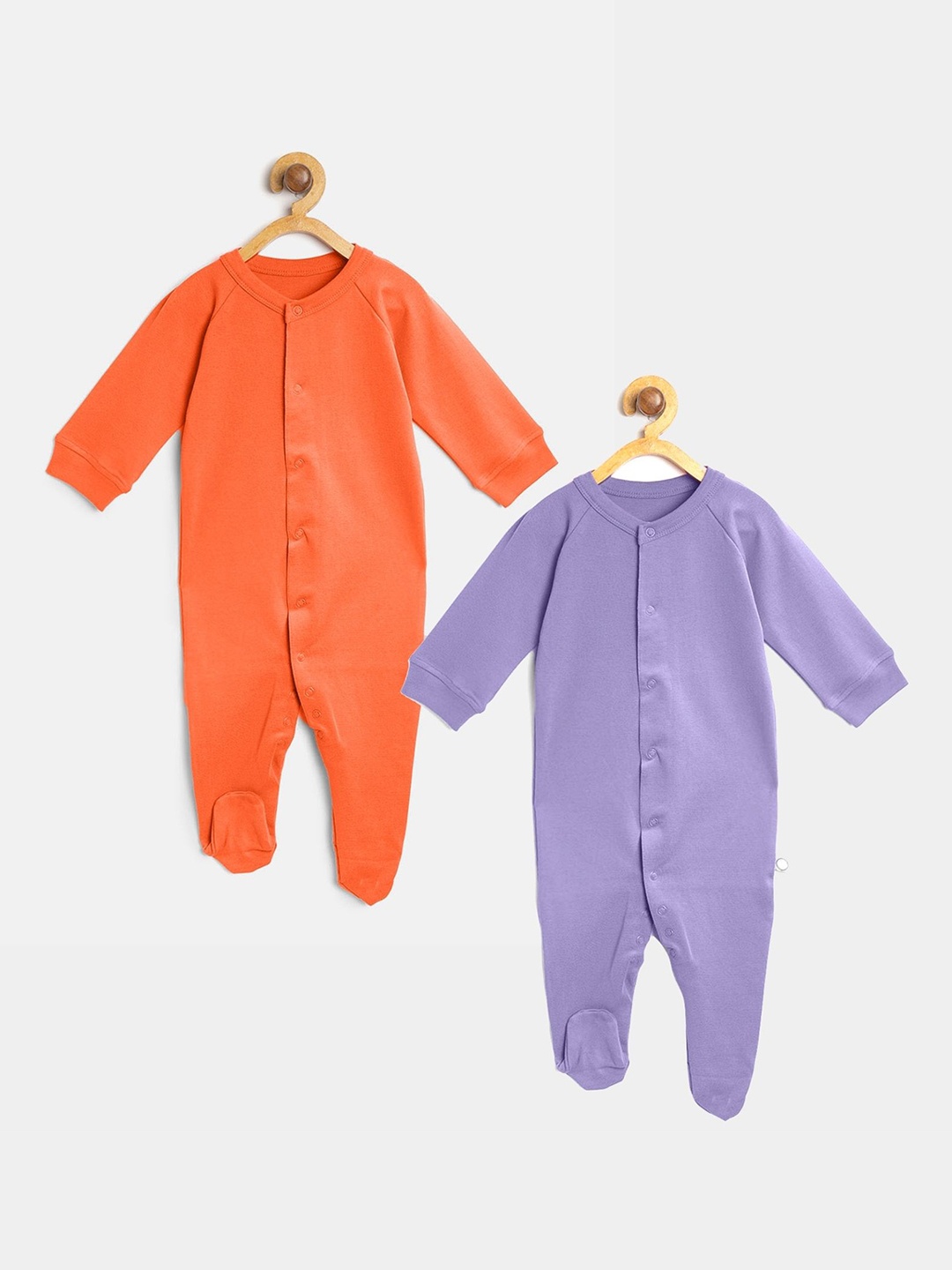 

Cherrytoes Infant Kids Pack Of 2 Solid Combed Cotton Sleepsuits, Orange