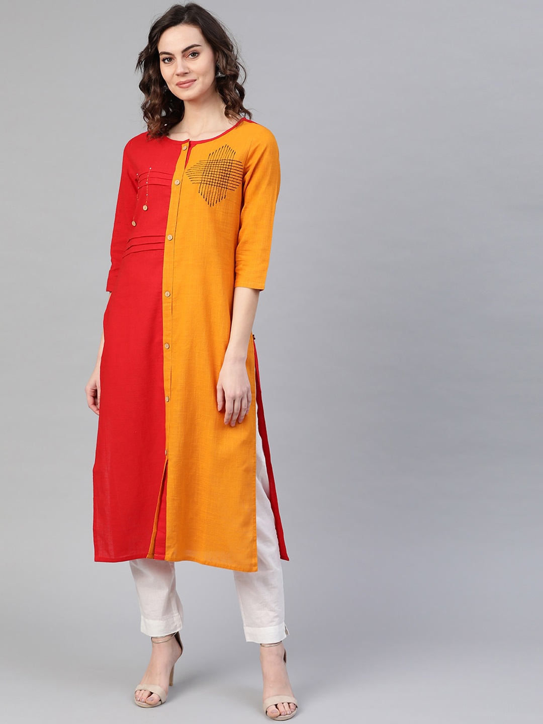 KSUT Women Red & Orange Colourblocked Kurta