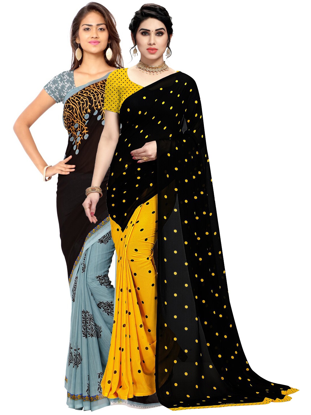 

ANAND SAREES Pack of 2 Poly Georgette Saree, Grey