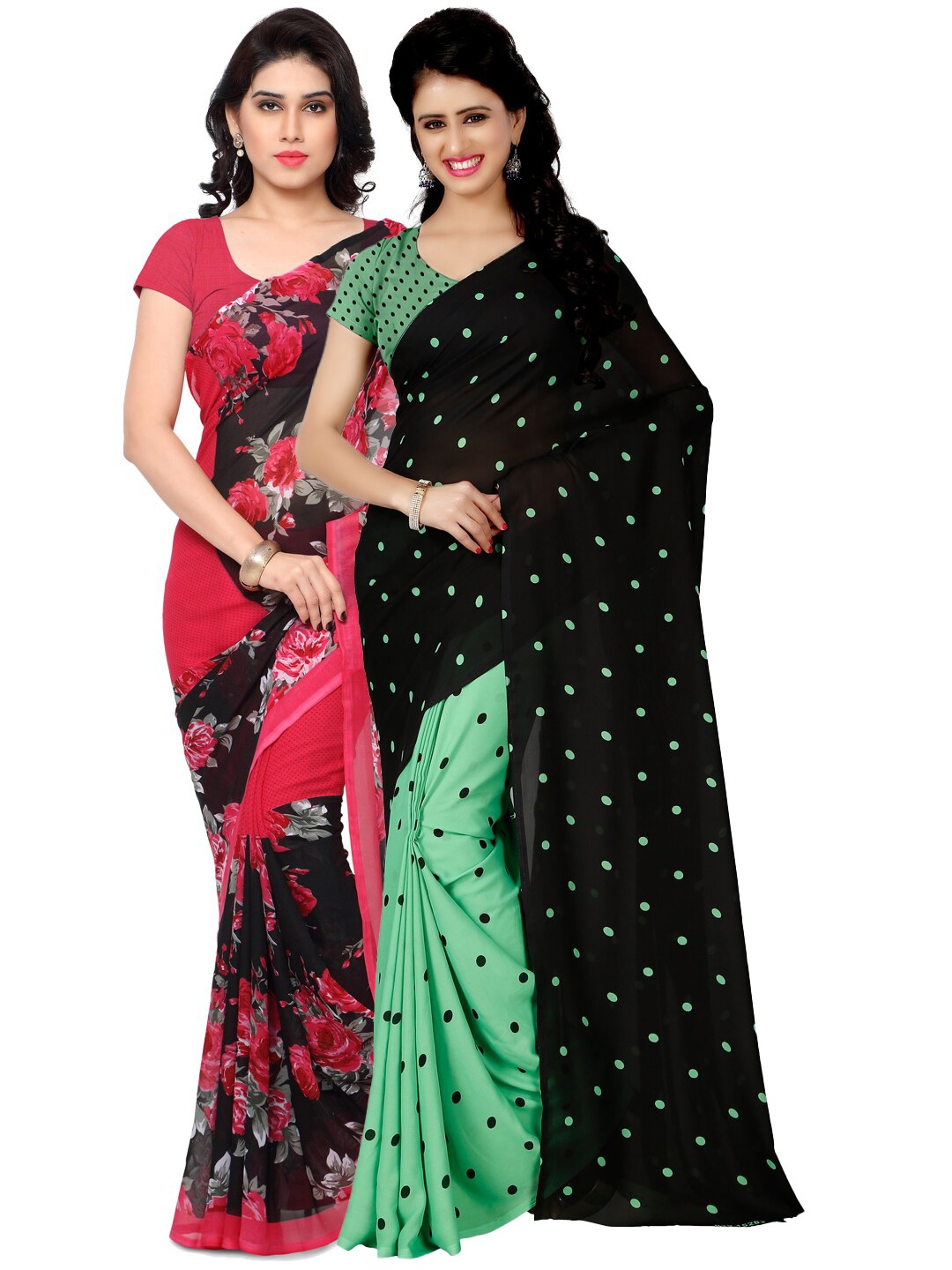 ANAND SAREES Pack of 2 Floral Poly Georgette Saree, Black