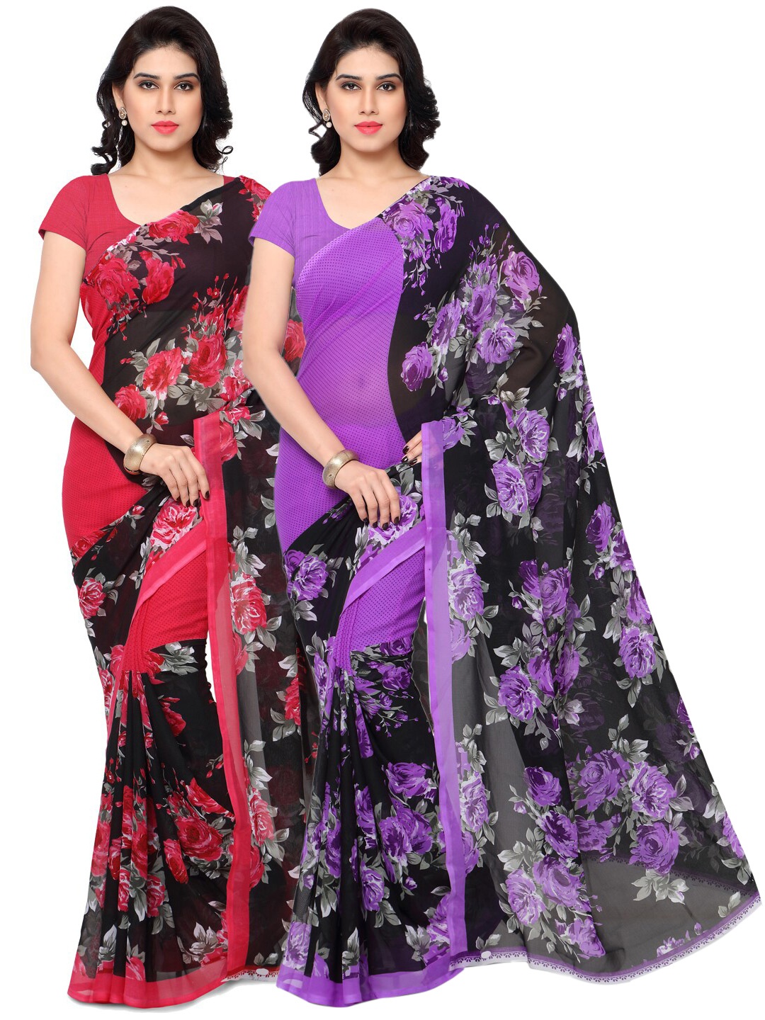 

ANAND SAREES Pack Of 2 Black & Violet Printed Saree