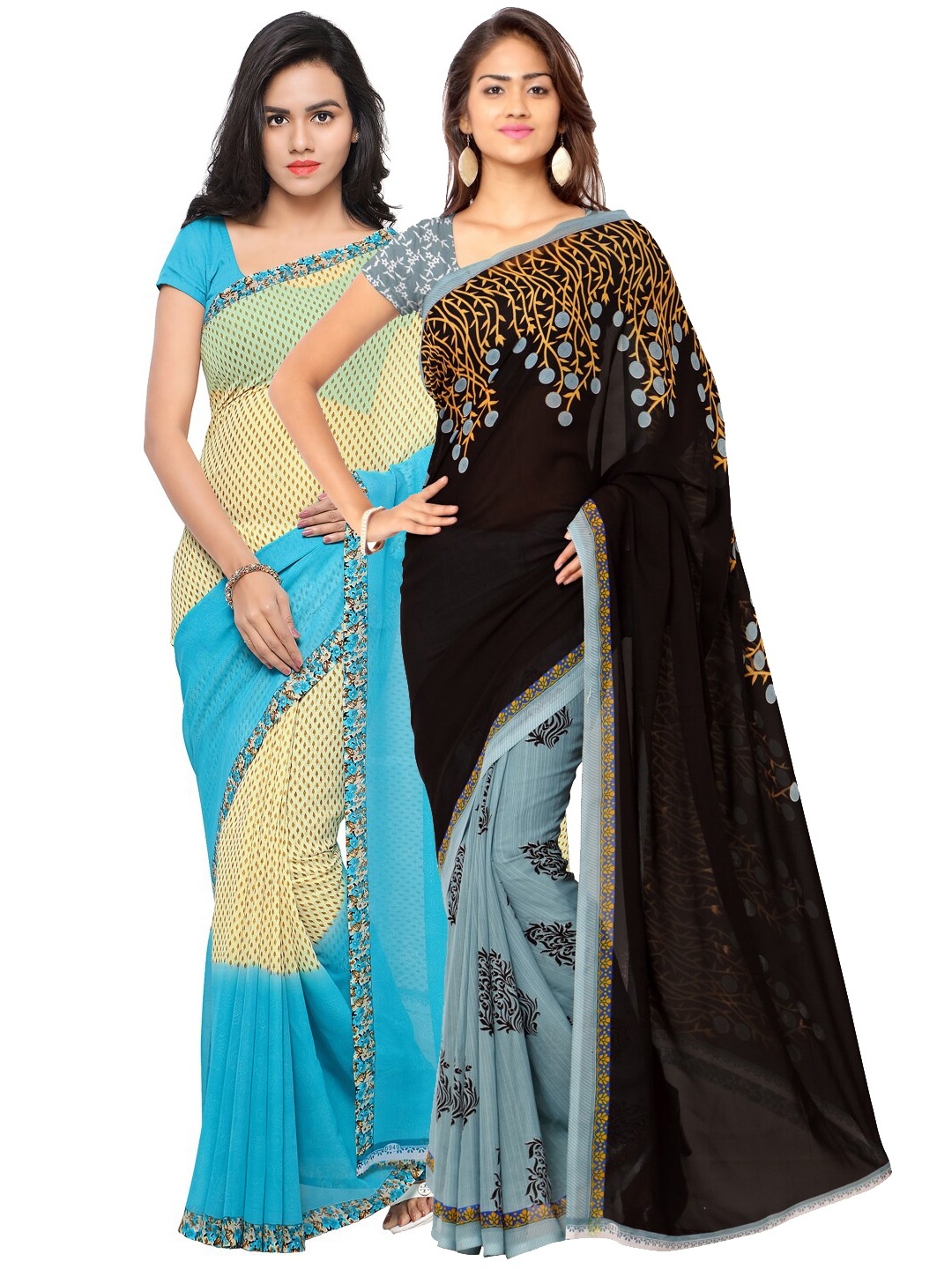 

ANAND SAREES Pack Of 2 Black & Grey Printed Saree