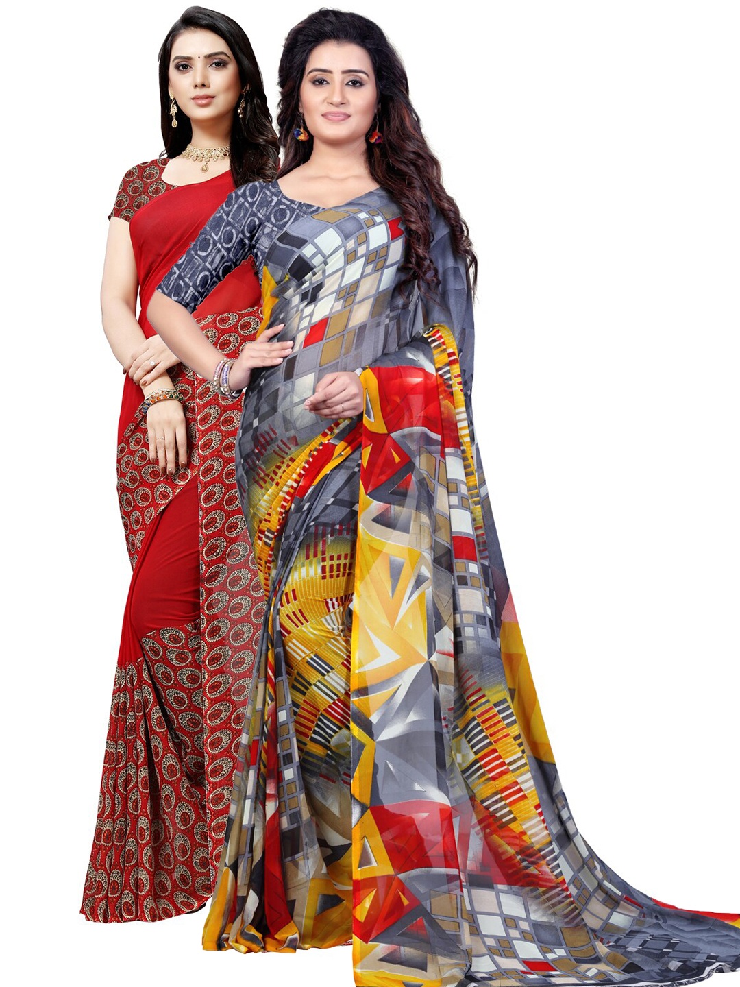 

ANAND SAREES Red & Grey Pack of 2 Printed Sarees