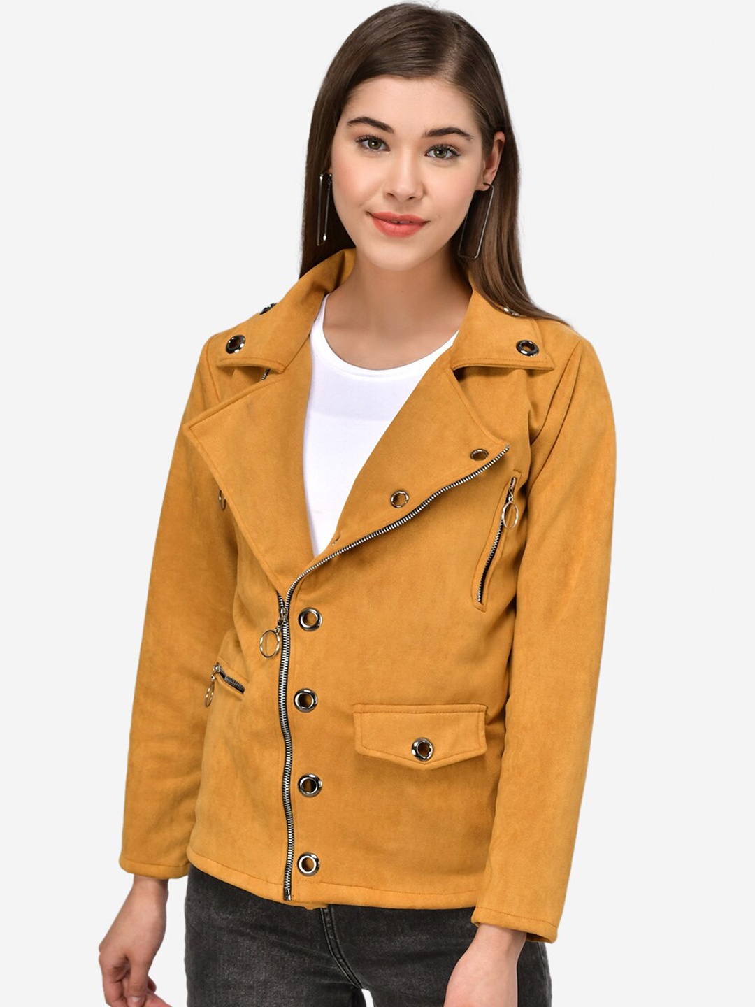 

Darzi Women Yellow Crop Tailored Jacket