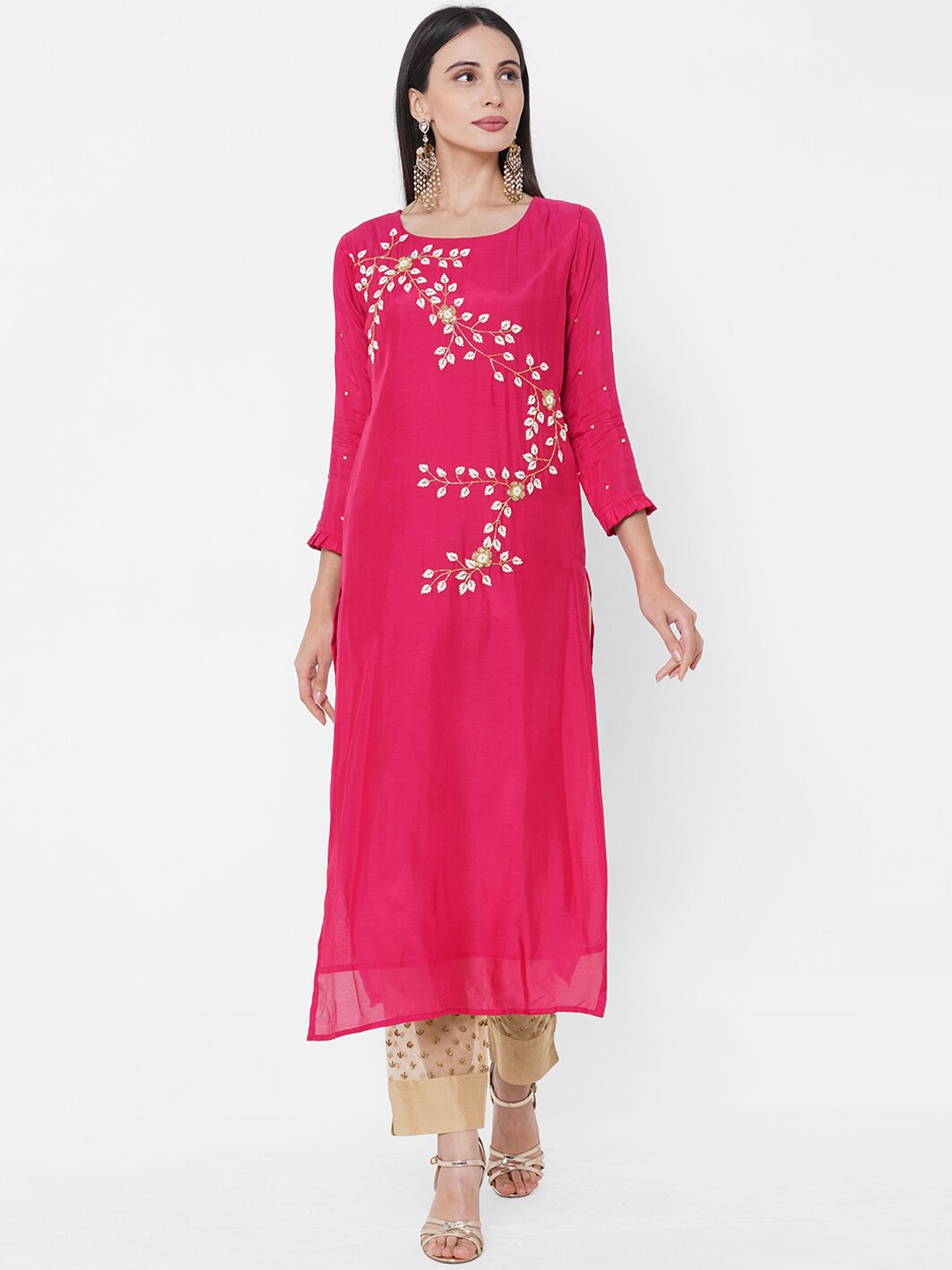 

FASHOR Women Pink Embellished Floral Kurta