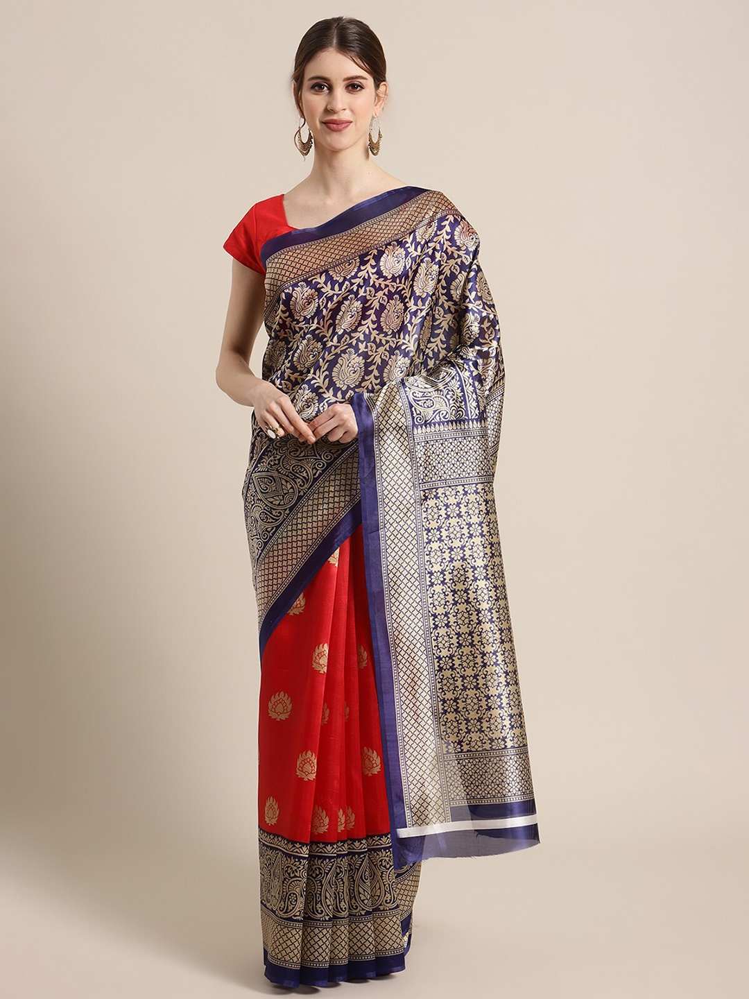 

KSUT Blue & Red Woven Design Art Silk Saree