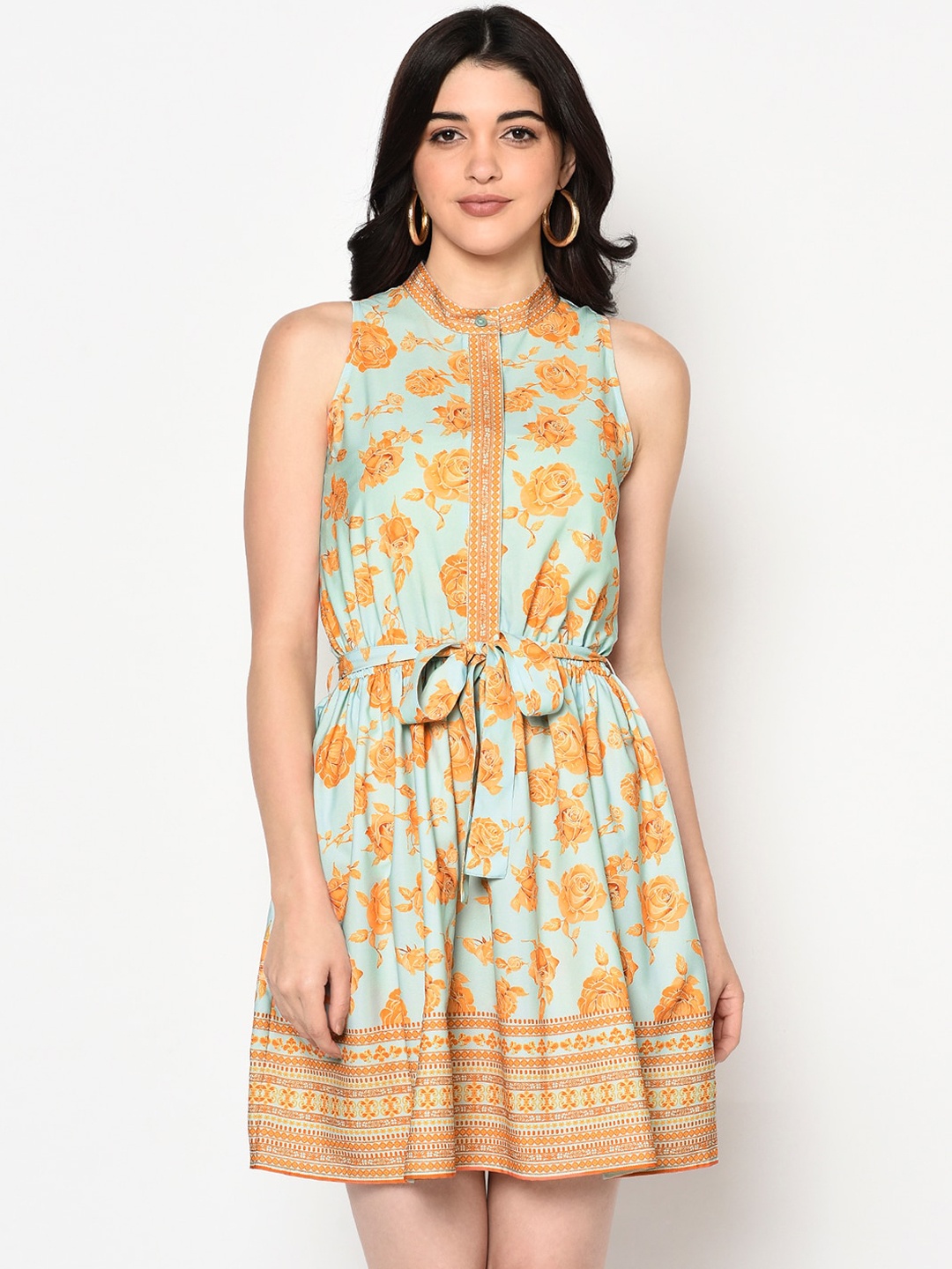 

BLANC9 Blue & Yellow Floral A-Line Dress