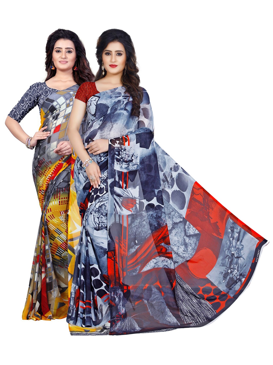 ANAND SAREES Women Set of 2 Poly Georgette Saree, Multi