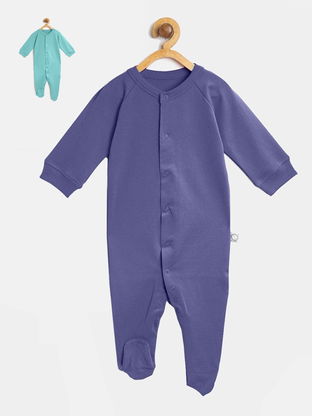 

cherrytoes Unisex Kids Pack Of 2 Solid Pure Cotton Sleepsuits, Turquoise blue