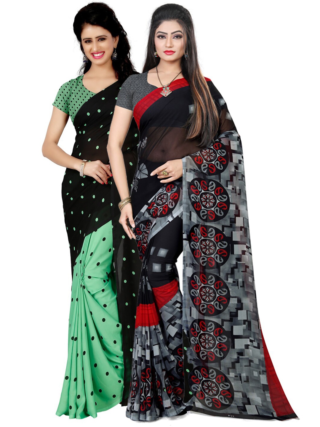 ANAND SAREES Pack Of 2 Black & Grey Floral Sarees