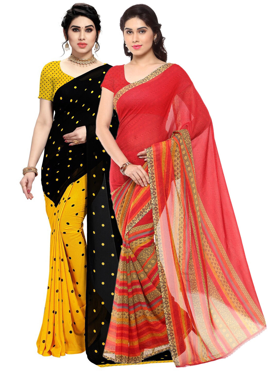 

ANAND SAREES Pack Of 2 Red & Black Printed Saree