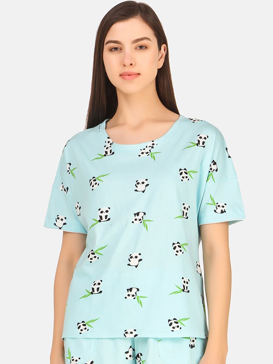 

Masha Women Blue & White Printed Cotton Night Suit