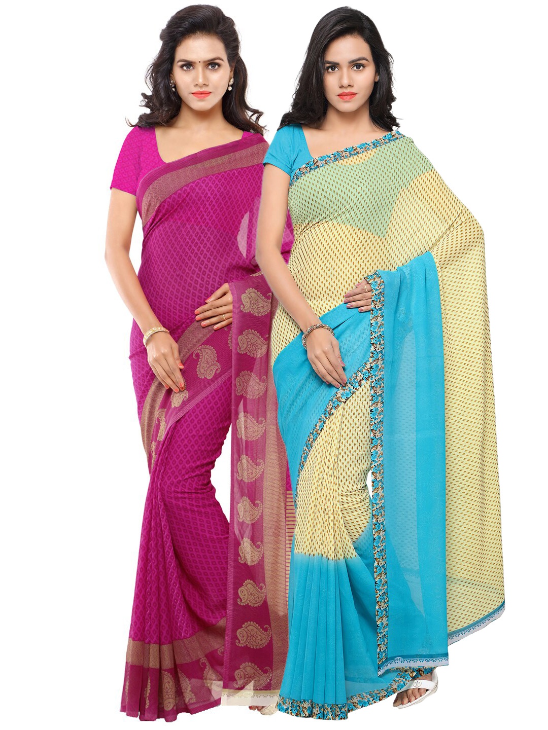 

ANAND SAREES Pack Of 2 Pink & Beige Ethnic Motifs Saree