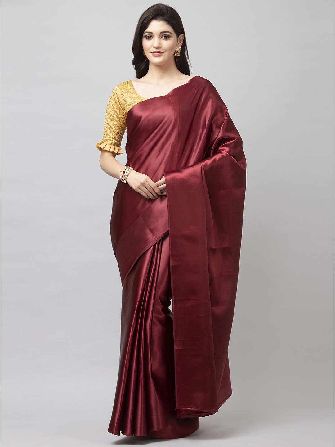 

KALINI Maroon & Cream-Coloured Satin Saree