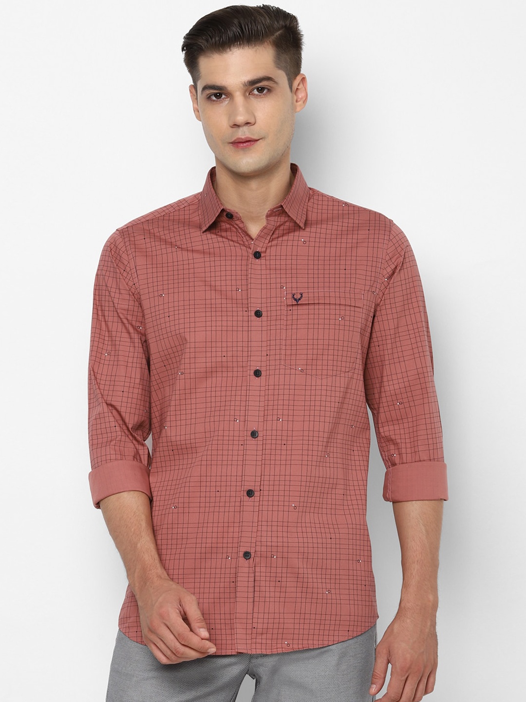 

Allen Solly Men Rust Brown Slim Fit Checked Casual Shirt