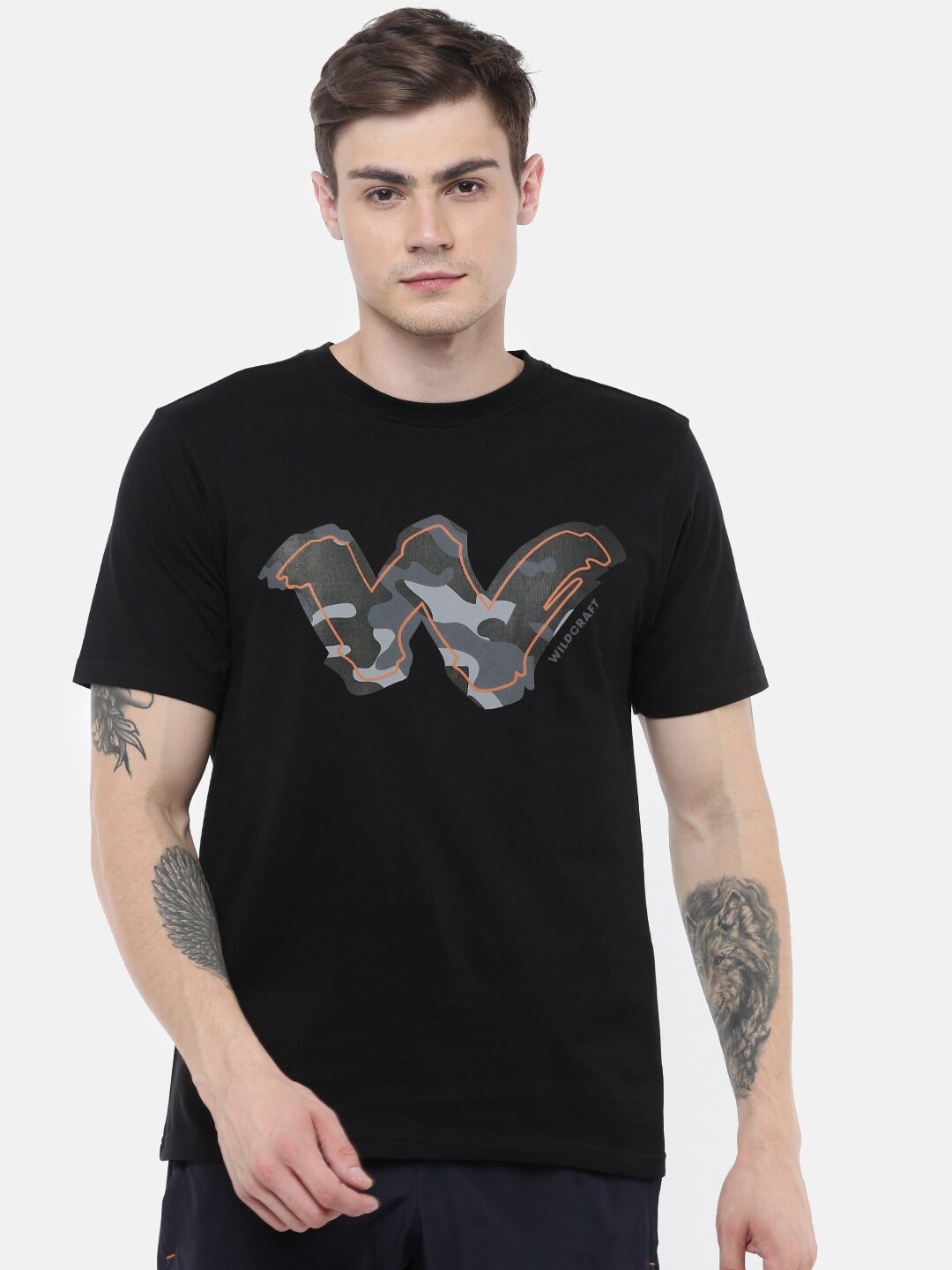 

Wildcraft Men Black Brand Logo Printed T-shirt