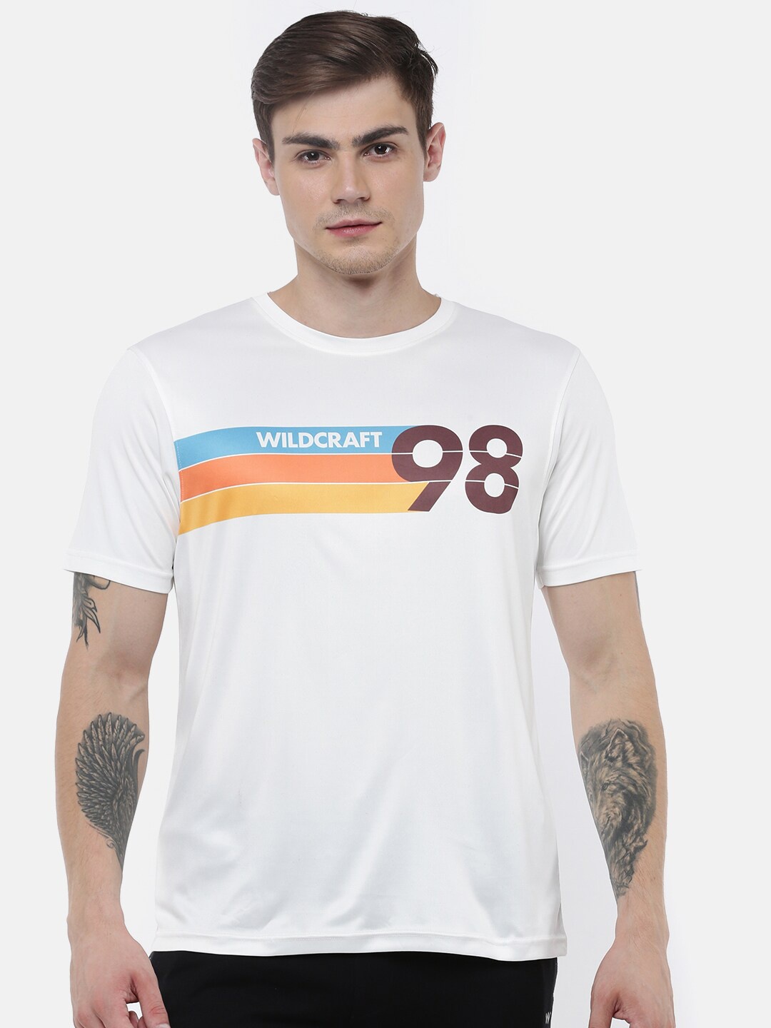 

Wildcraft Men White & Brown Typography Printed T-shirt