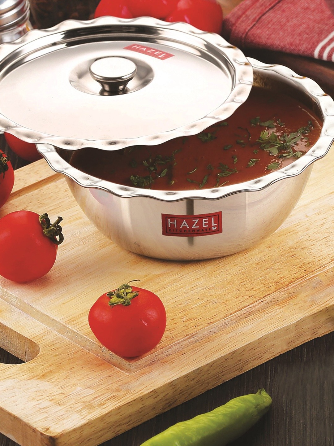 

HAZEL Silver-Toned Solid Stainless Steel Katori With Lid 800 ML