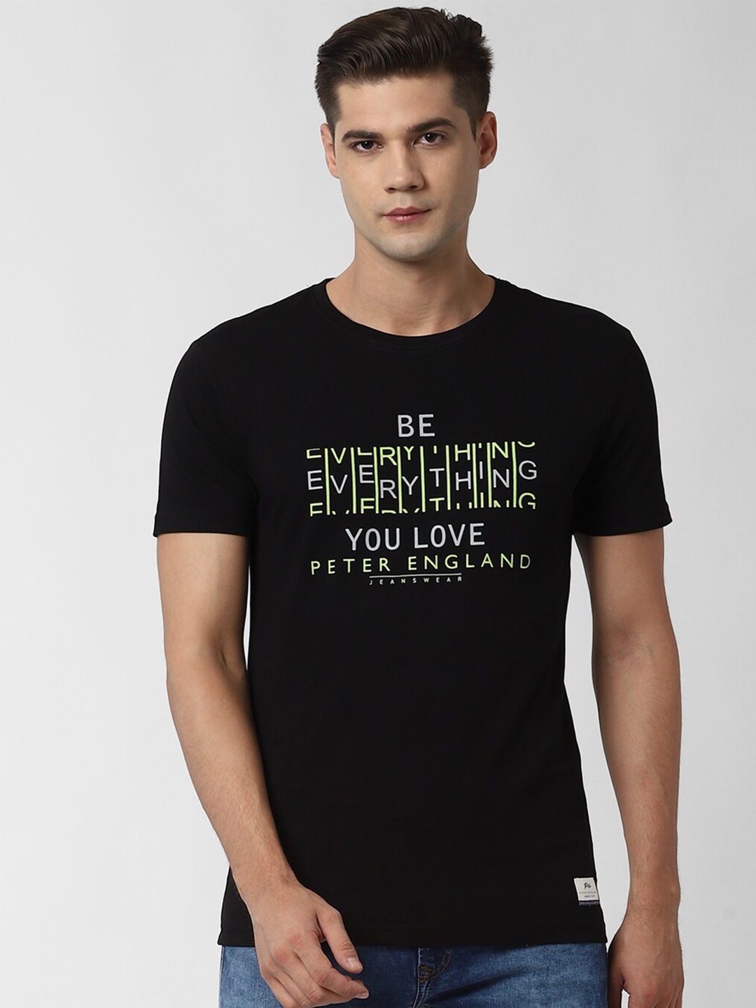 

Peter England Casuals Men Black Typography Printed T-shirt