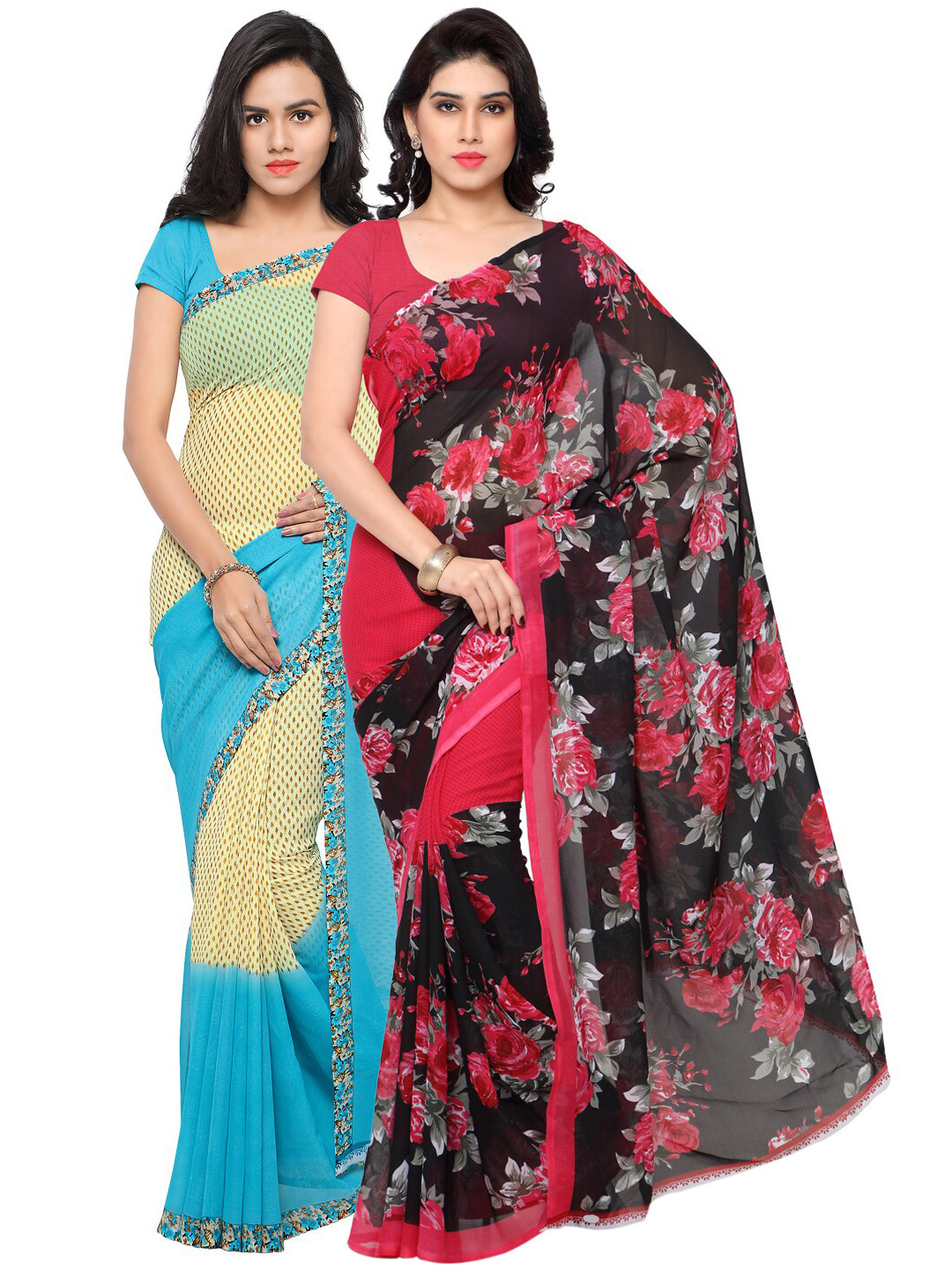 

ANAND SAREES Pack of 2 Floral Poly Georgette Saree, Pink
