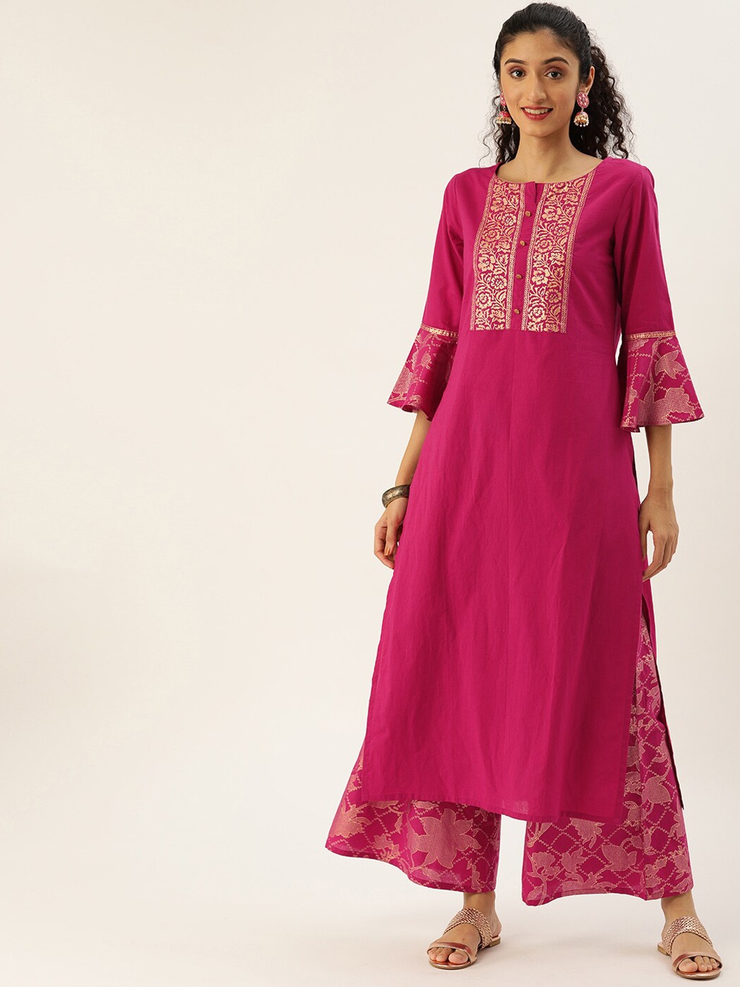 

Varanga Women Magenta Foil Printed Straight Kurta with Palazzos