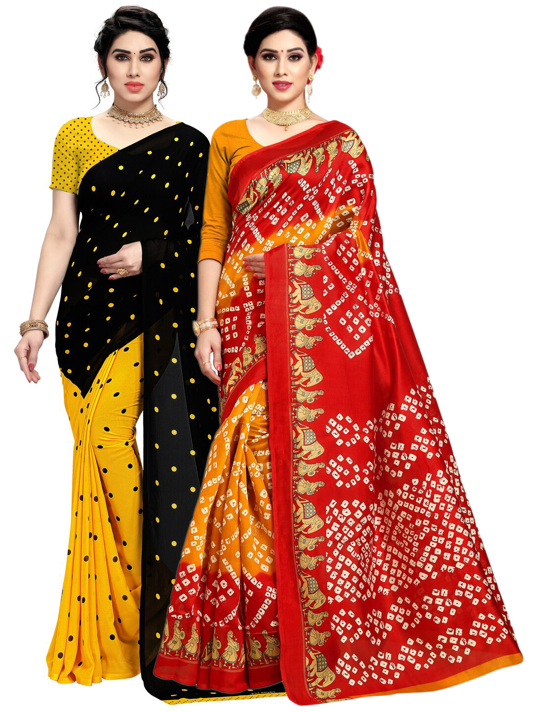 

KALINI Red & Black Pack of 2 Printed Sarees