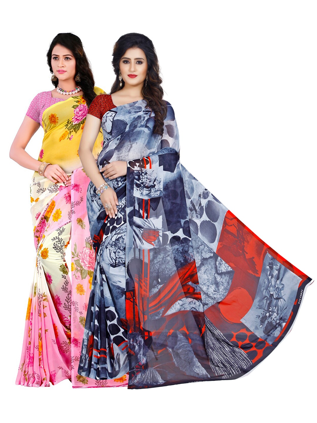 ANAND SAREES Pink & Blue Pack of 2 Printed Sarees