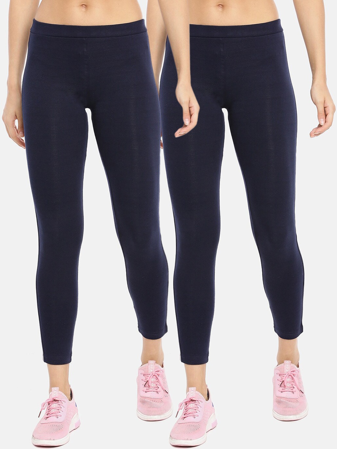 

GOLDSTROMS Women Pack Of 2 Solid Slim-Fit Track Pants, Navy blue