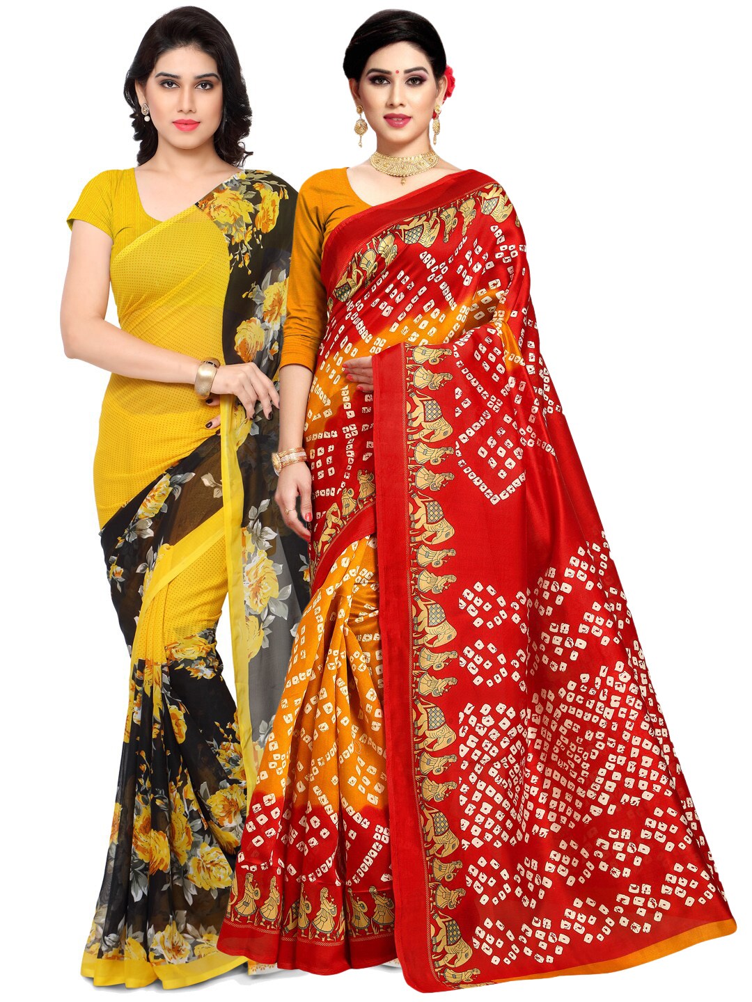 

KALINI Women 2Pack Multi Printed Saree, Yellow