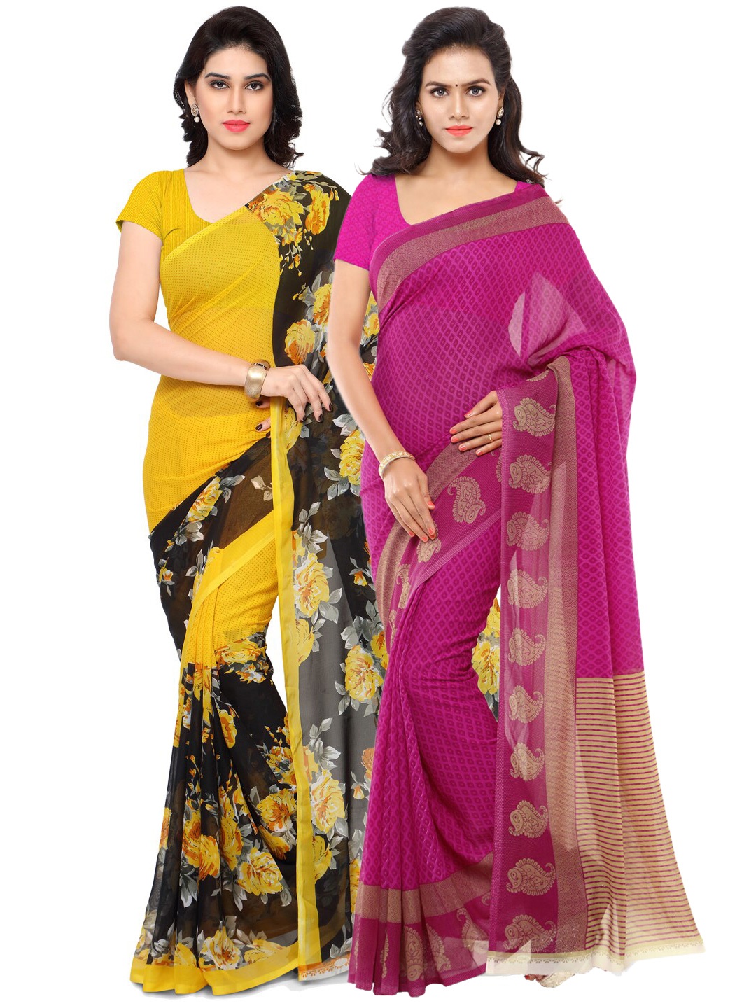 

ANAND SAREES Pack Of 2 Yellow & Magenta Printed Saree