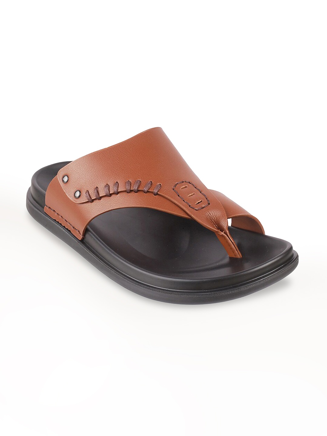 

DAVINCHI Men Tan Brown Leather Comfort Sandals