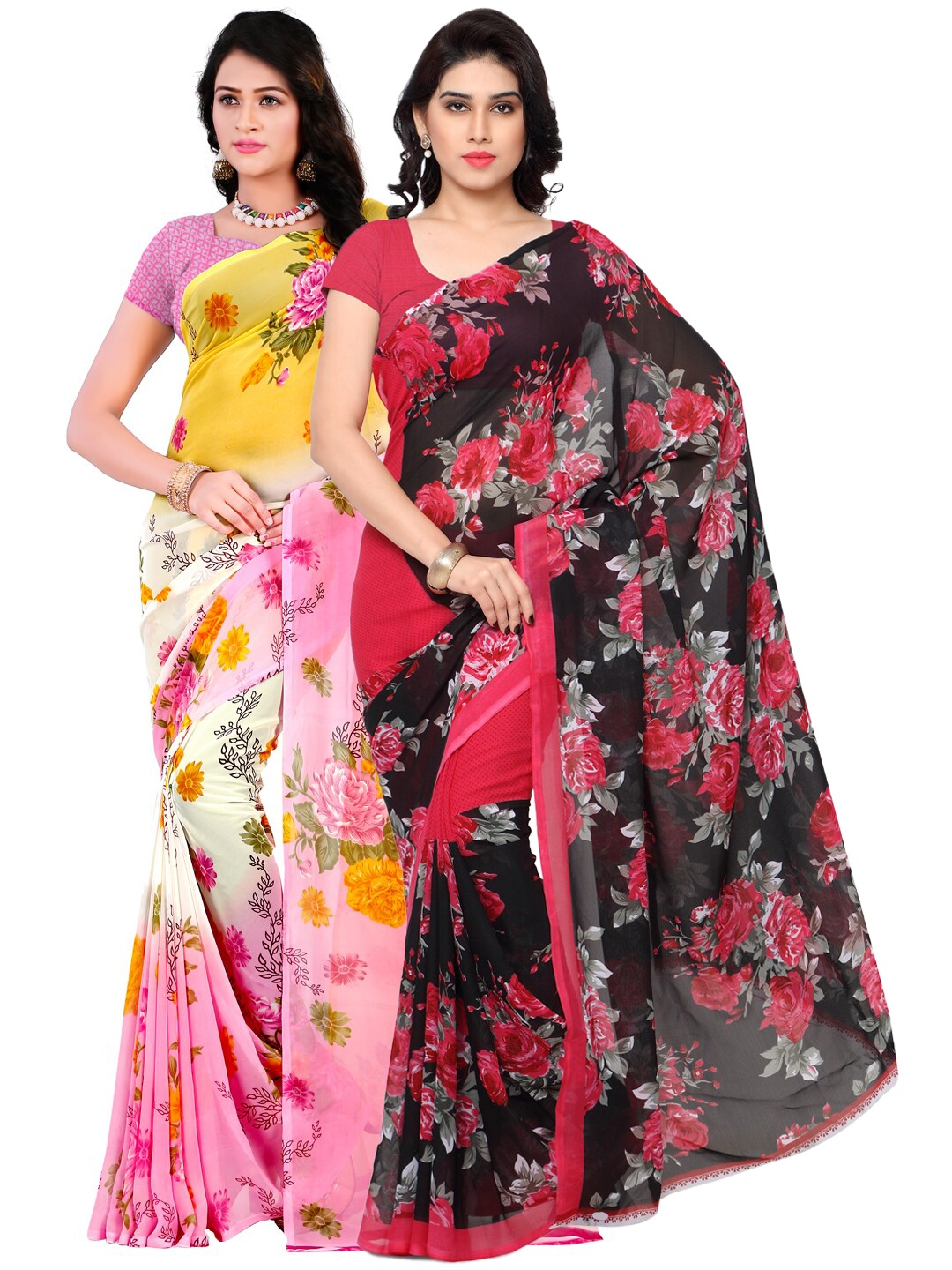 ANAND SAREES Black & Pink Pack of 2 Printed Sarees