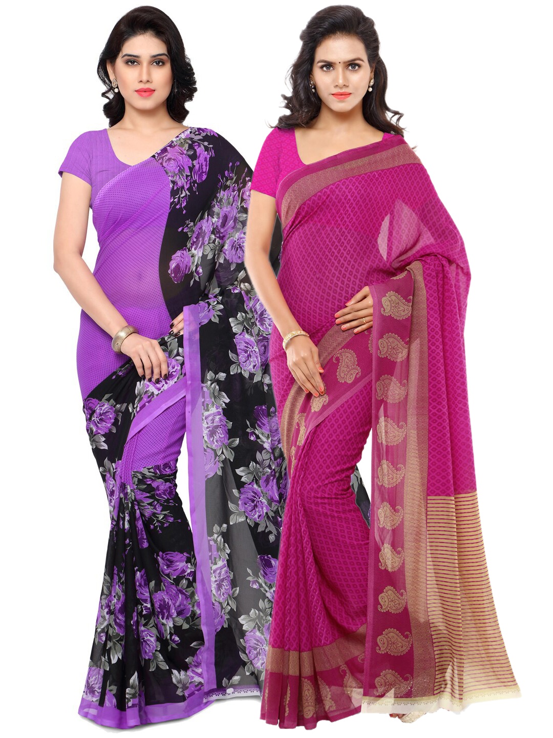 

ANAND SAREES Pack of 2 Poly Georgette Sarees, Purple