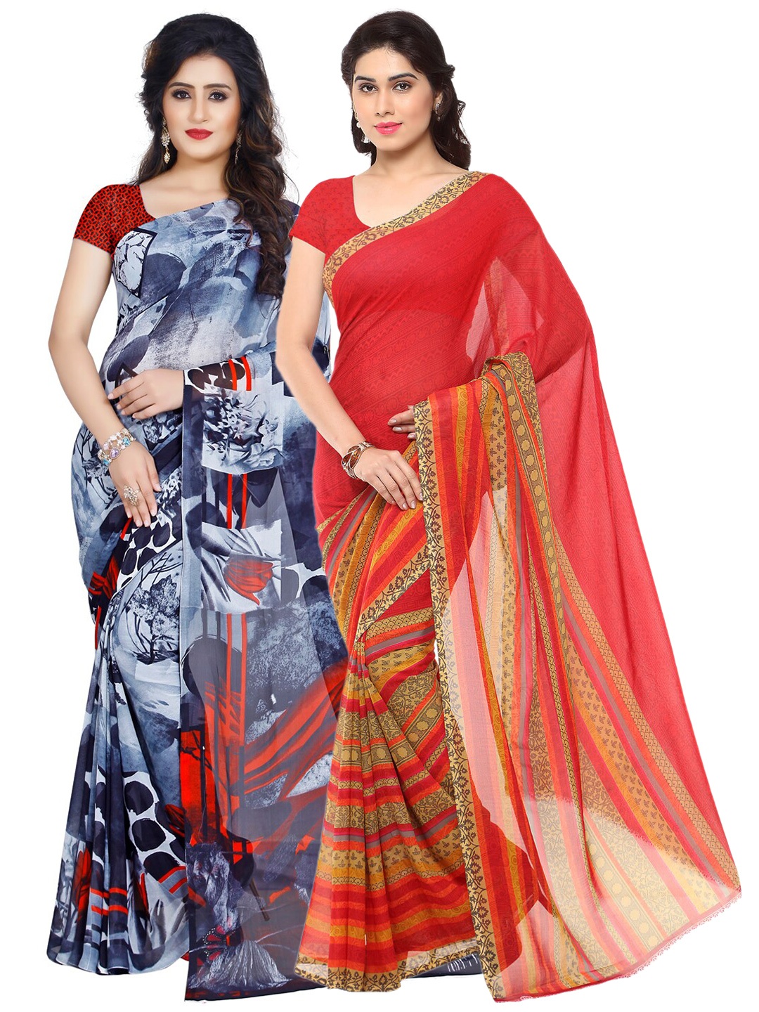 

ANAND SAREES Women Multi Pack of 2 Printed Saree, Red