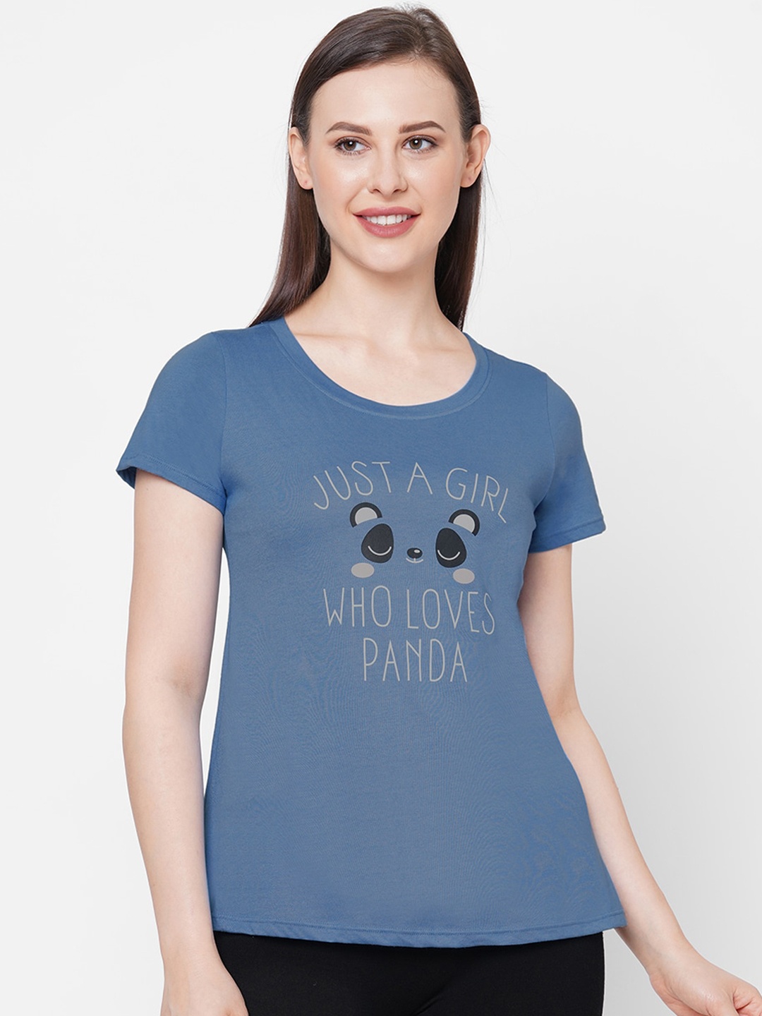 

SOIE Women Blue Printed Lounge T Shirt