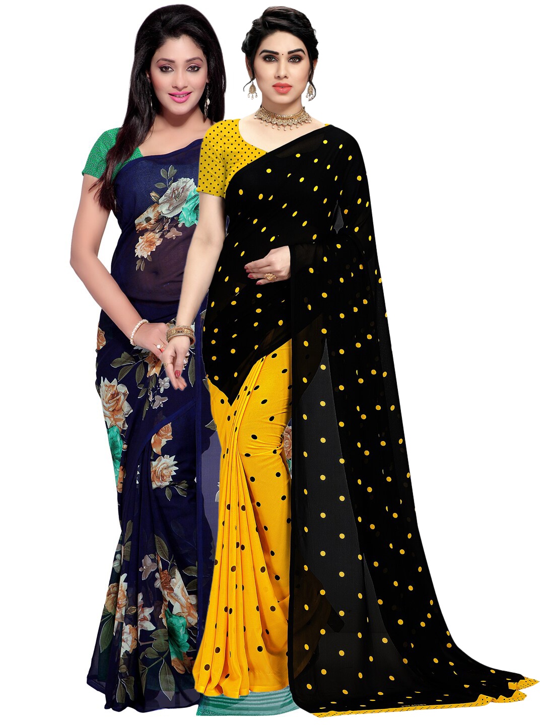 

ANAND SAREES Women Multi Printed Pack of 2 Saree, Navy blue