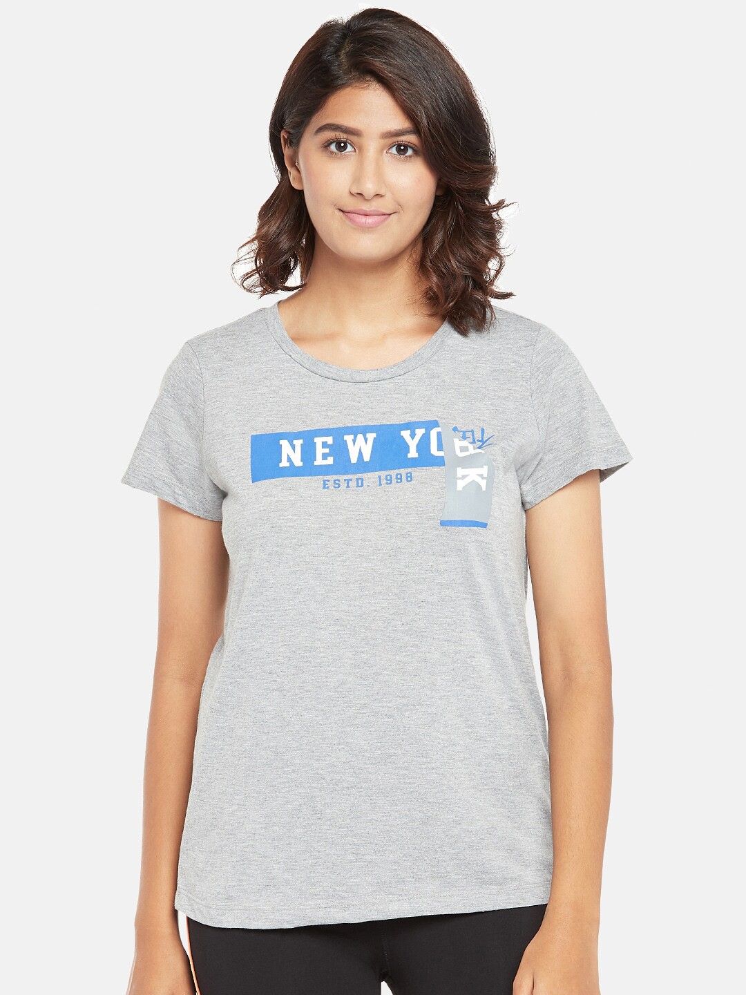 

Ajile by Pantaloons Grey Melange & Blue Regular Top