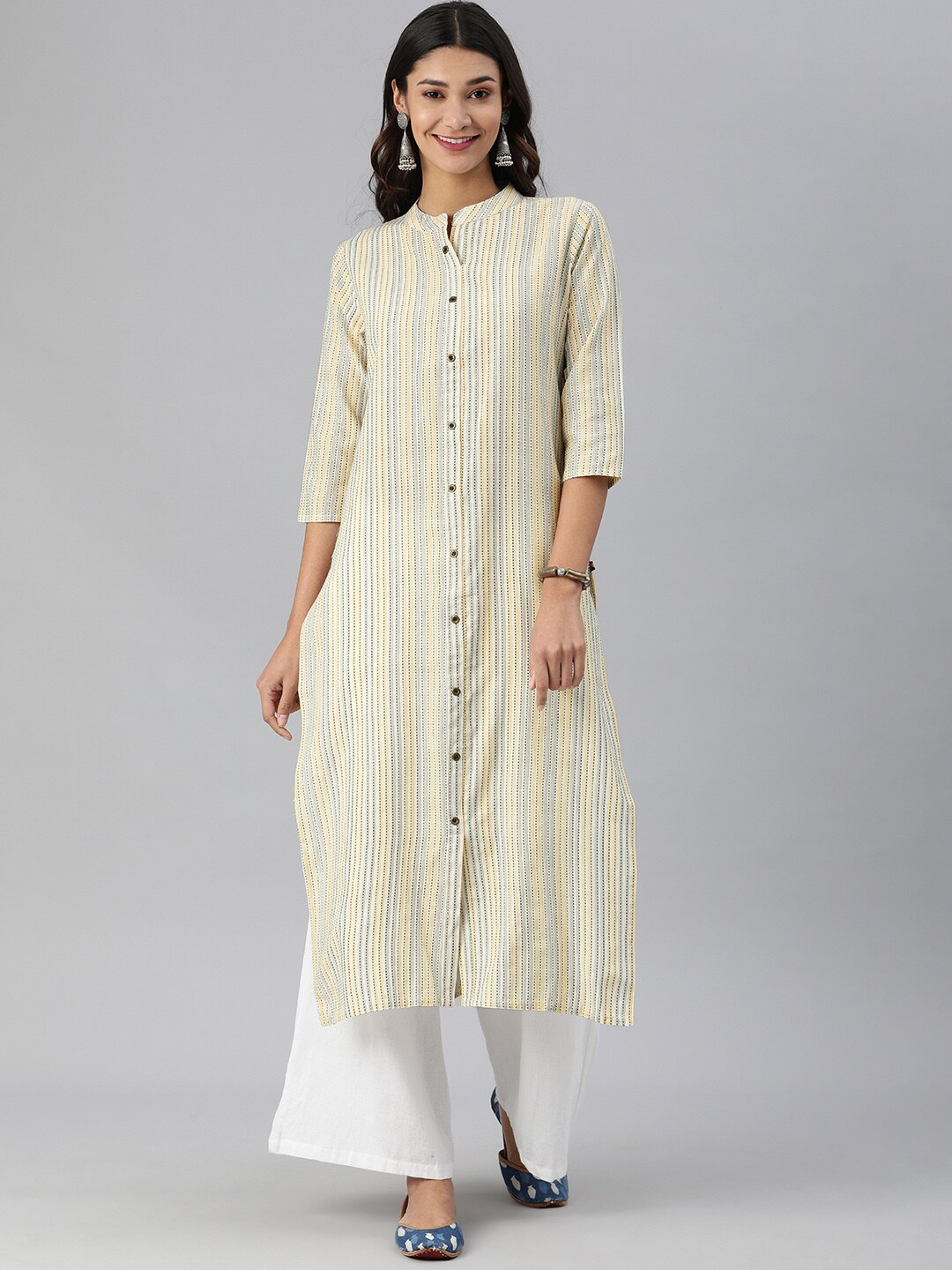 

KSUT Women Off White Striped Kurta