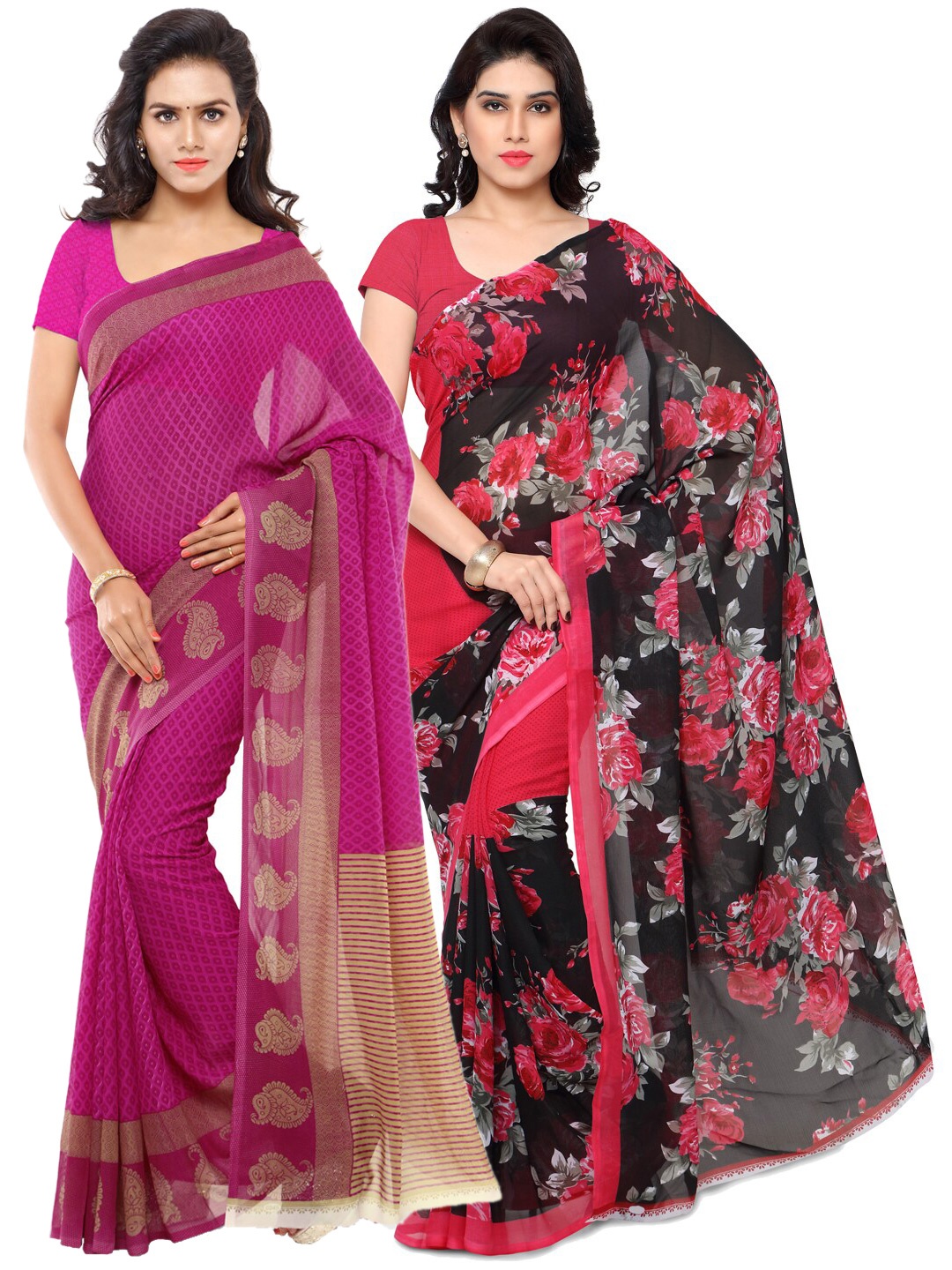 

ANAND SAREES Black & Pink Pack of 2 Printed Sarees