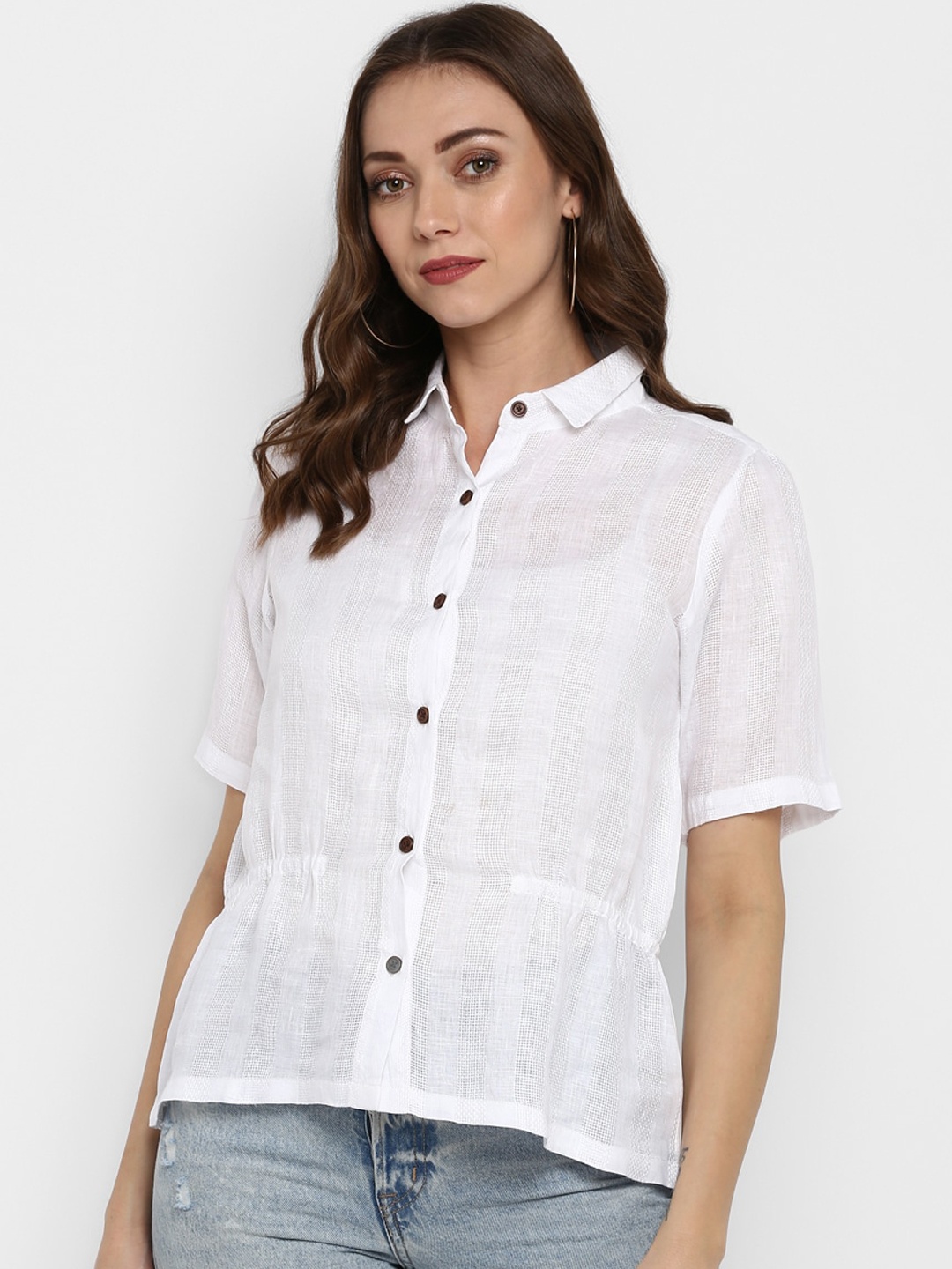 

DEEBACO Women Linen Button Closure Shirt, White