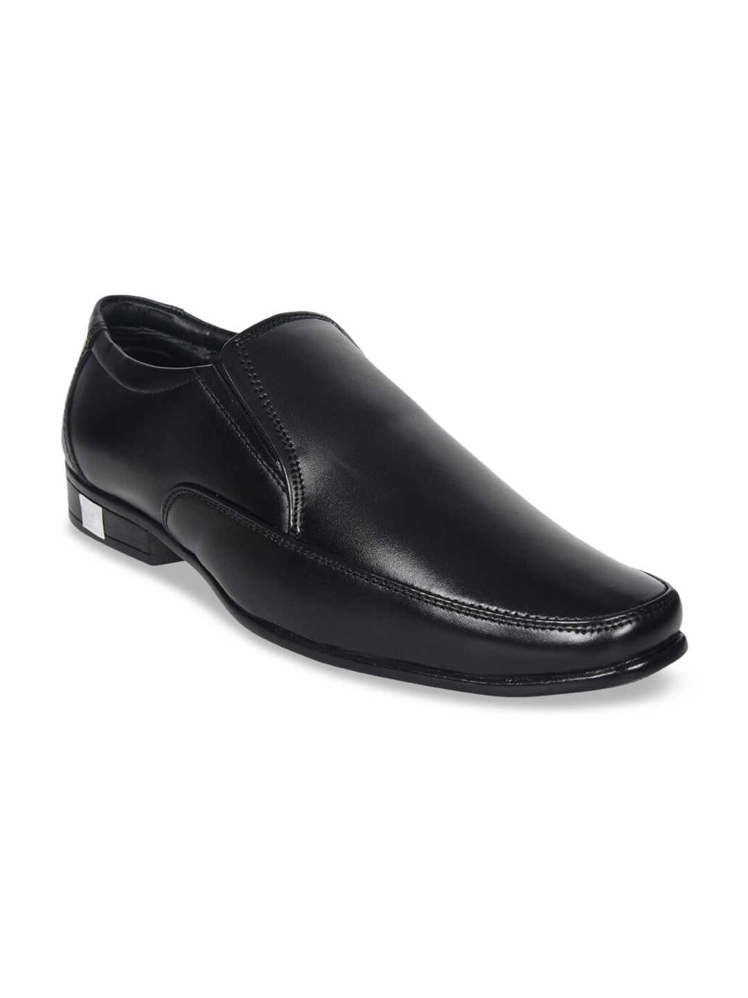 

IMPERIO Men Black Solid Leather Formal Slip-On Shoes
