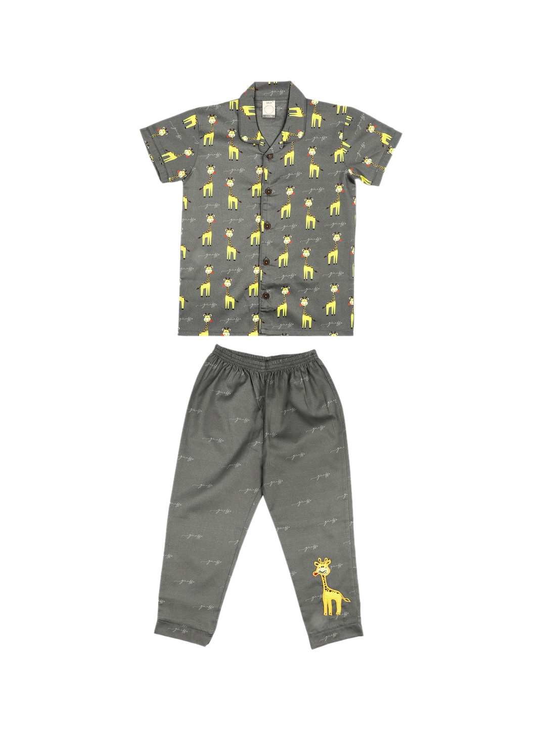 

CASA DE NEE NEE Unisex Kids Charcoal & Yellow Printed Night suit