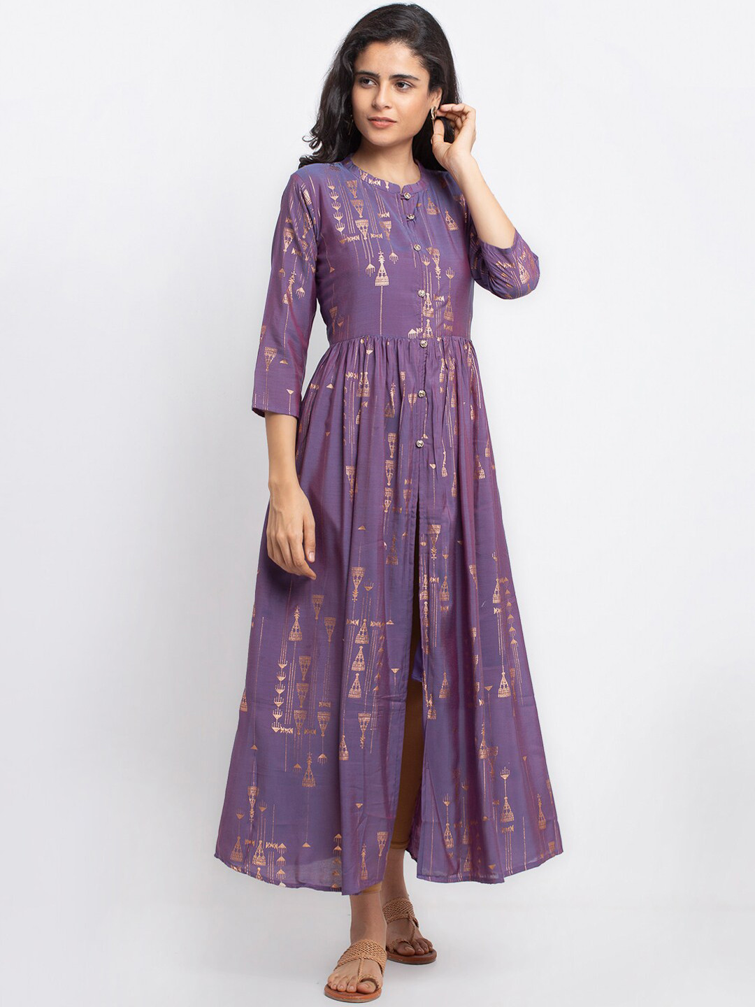 

VAABA Women Purple & Gold-Toned Ethnic Motifs Anarkali Kurta