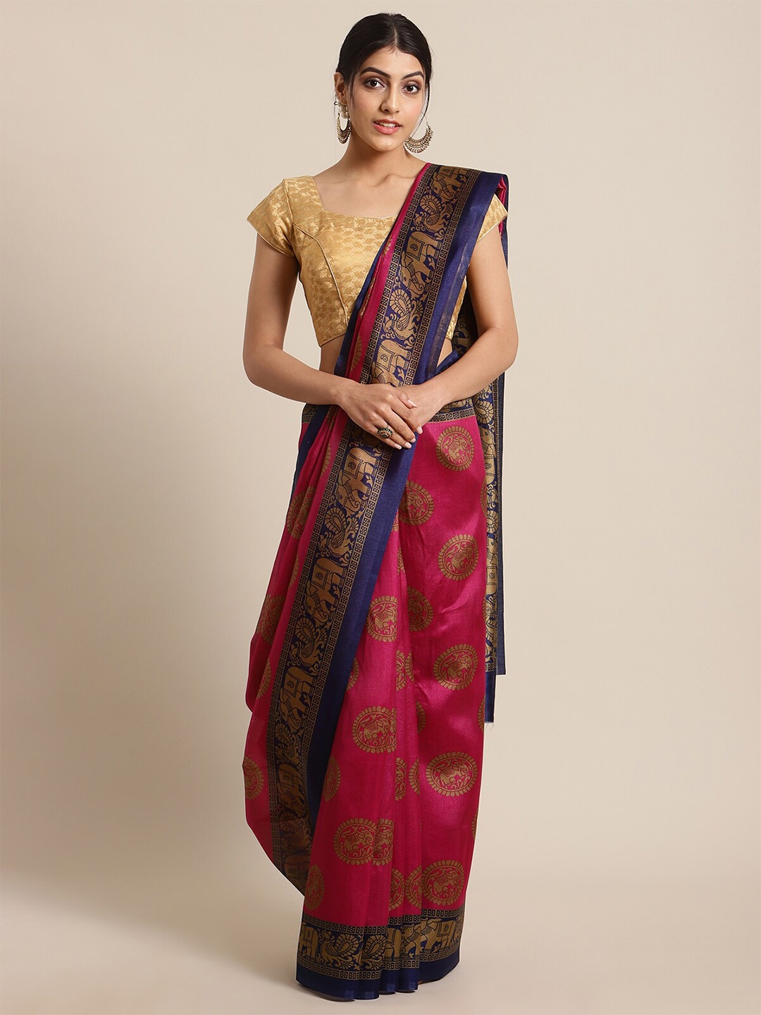 

KSUT Magenta & Blue Ethnic Motifs Zari Art Silk Mysore Silk Saree
