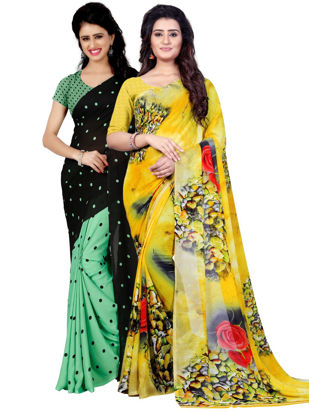 

ANAND SAREES Pack of 2 Poly Georgette Sarees, Green