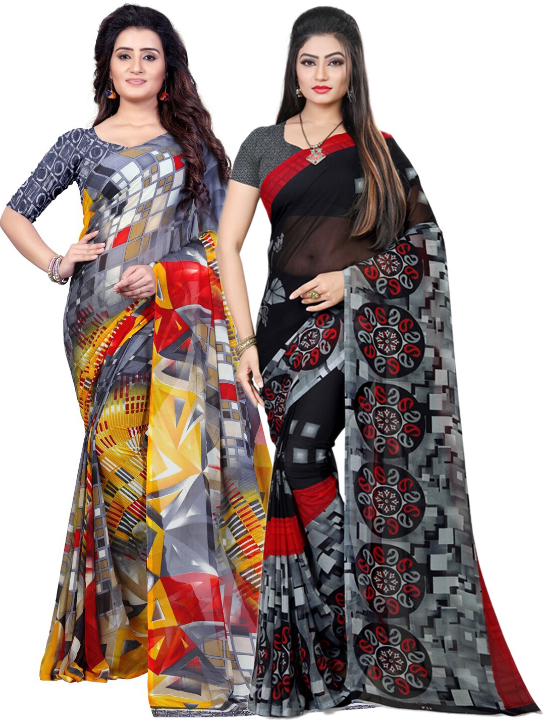 

ANAND SAREES Pack of 2 Printed Poly Georgette Saree, Multi