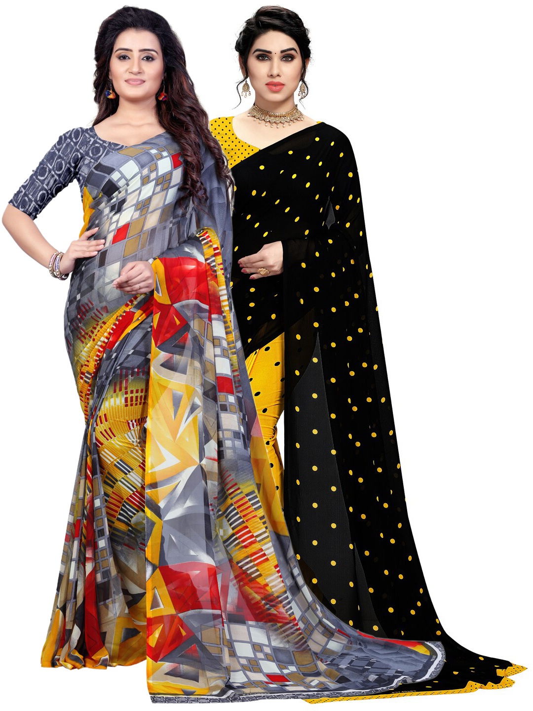 

ANAND SAREES Black & Multicoloured Set of 2 Poly Georgette Saree