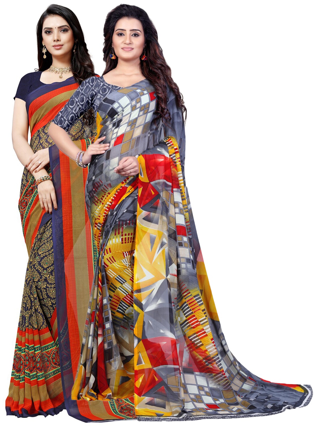 ANAND SAREES Blue & Red Pack of 2 Printed Sarees